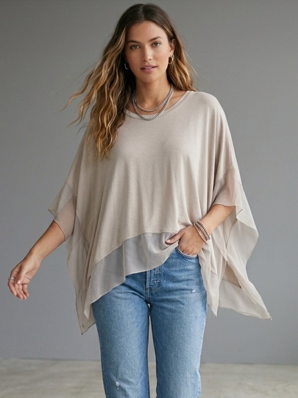 BCBGMaxAzria Poncho Top Lucilla Stone NWT Oversized High Low Size XS